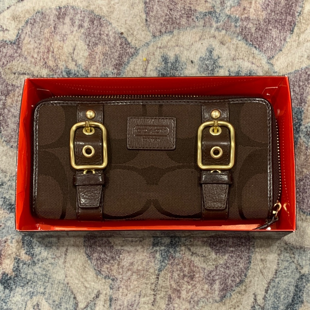 Coach Brown Wallet with Gold Buckles